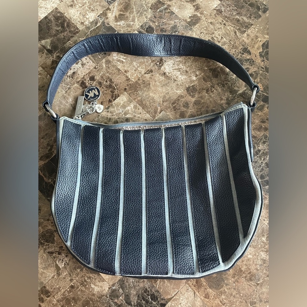 Michael Kors Washed Denim Brooklyn Blue Leather Convertible Hobo Bag